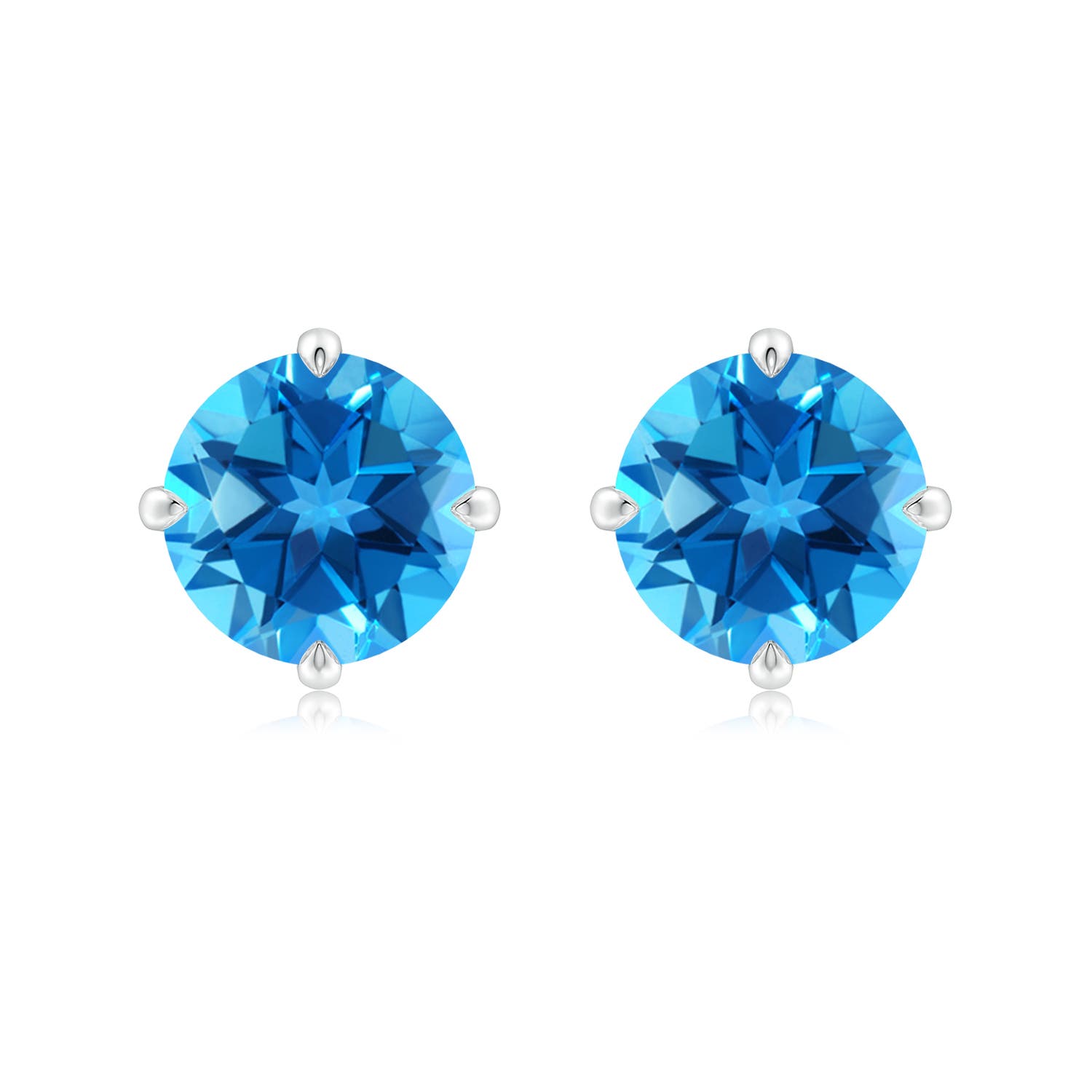 9mm AAAA Claw-Set Round Swiss Blue Topaz Solitaire Stud Earrings in 18K White Gold