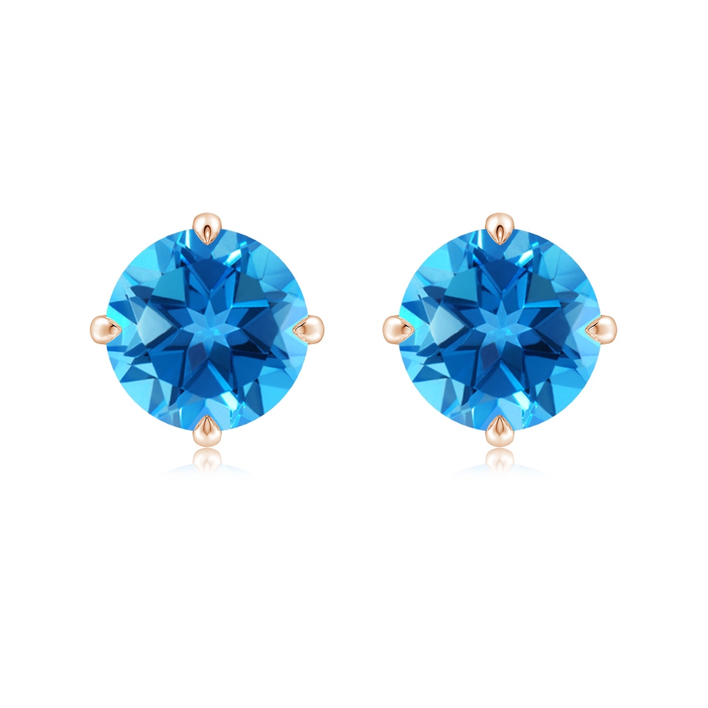 9mm AAAA Claw-Set Round Swiss Blue Topaz Solitaire Stud Earrings in Rose Gold