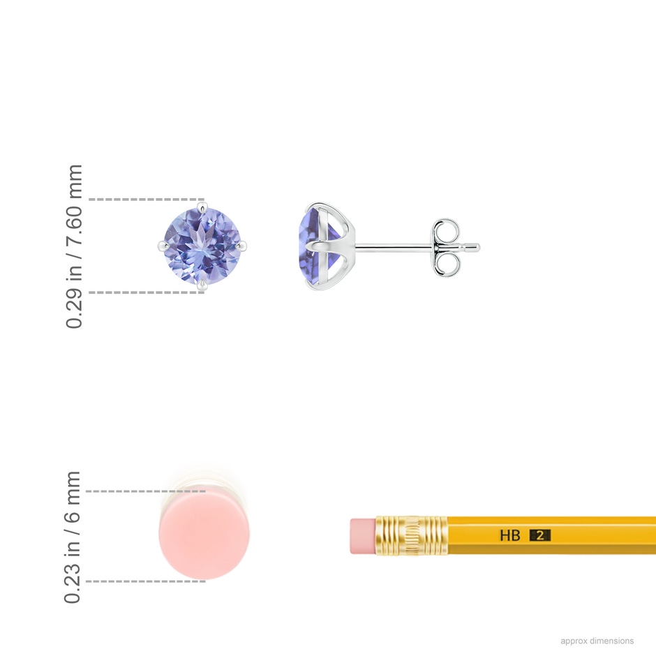 6mm A Claw-Set Round Tanzanite Solitaire Stud Earrings in White Gold ruler