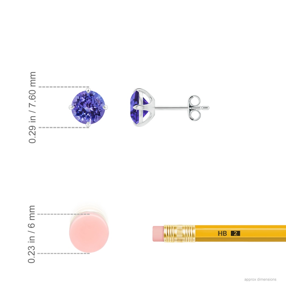 6mm AA Claw-Set Round Tanzanite Solitaire Stud Earrings in White Gold ruler