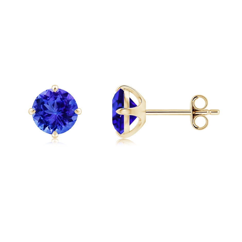 6mm AAA Claw-Set Round Tanzanite Solitaire Stud Earrings in Yellow Gold side 199