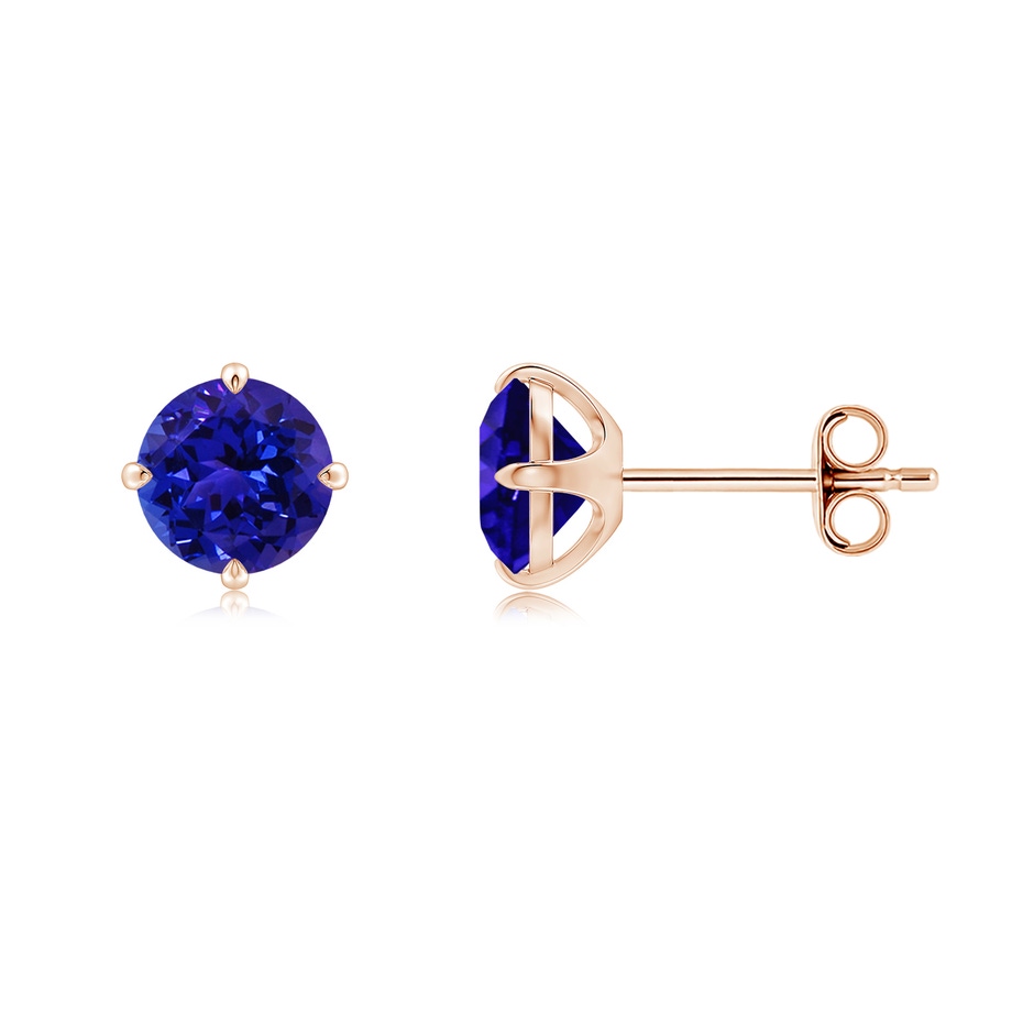 6mm AAAA Claw-Set Round Tanzanite Solitaire Stud Earrings in Rose Gold side 199