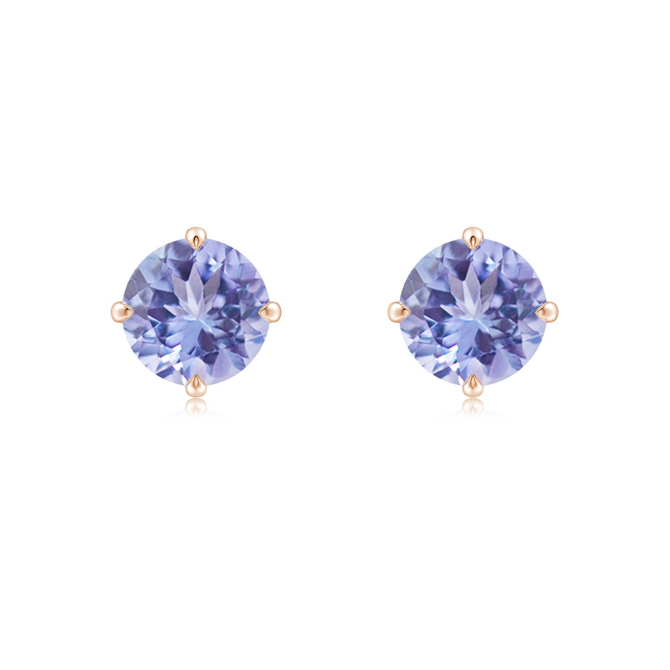 7mm A Claw-Set Round Tanzanite Solitaire Stud Earrings in Rose Gold 