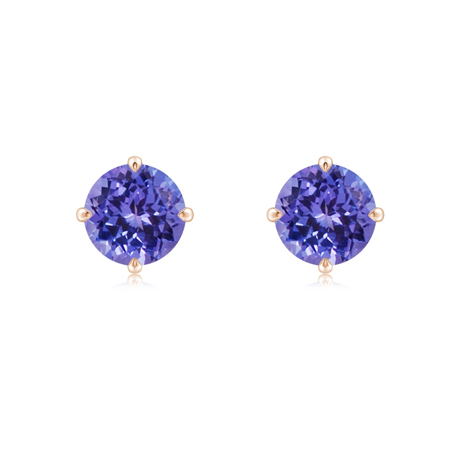 7mm AA Claw-Set Round Tanzanite Solitaire Stud Earrings in Rose Gold 