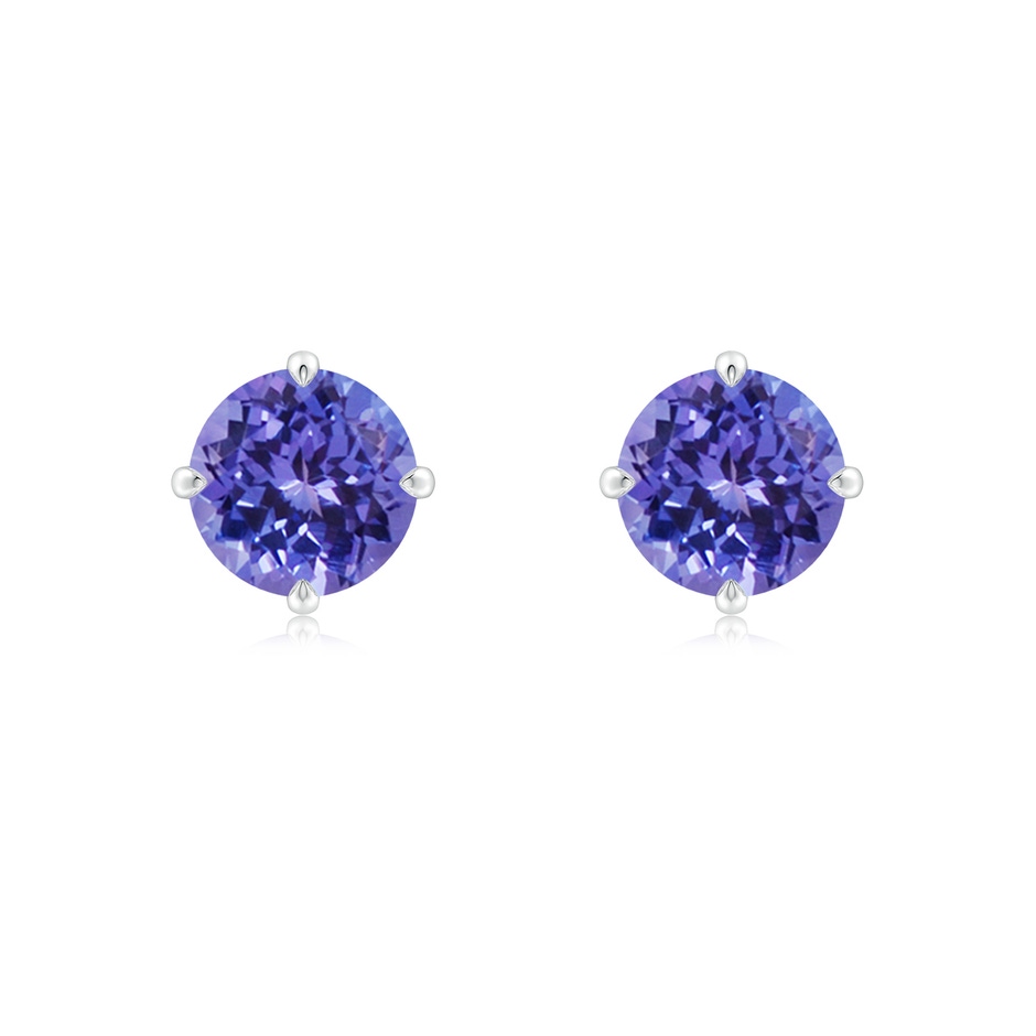 7mm AA Claw-Set Round Tanzanite Solitaire Stud Earrings in White Gold 