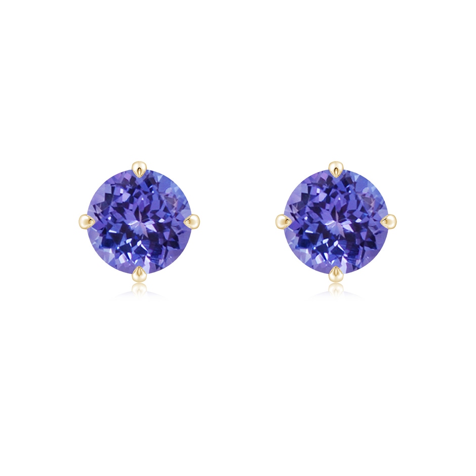 7mm AA Claw-Set Round Tanzanite Solitaire Stud Earrings in Yellow Gold 