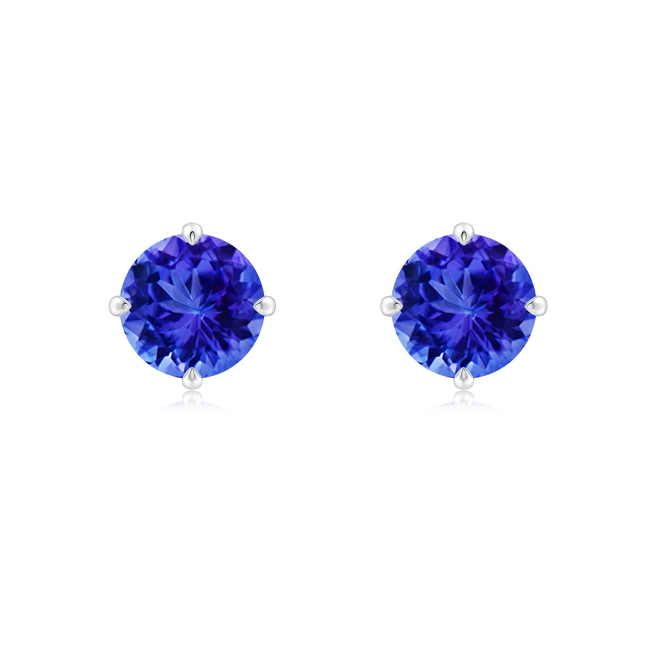 7mm AAA Claw-Set Round Tanzanite Solitaire Stud Earrings in White Gold 