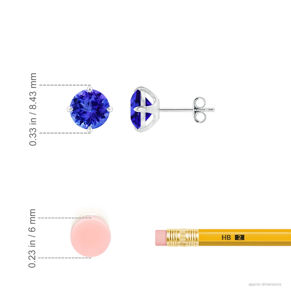 7mm AAA Claw-Set Round Tanzanite Solitaire Stud Earrings in White Gold ruler