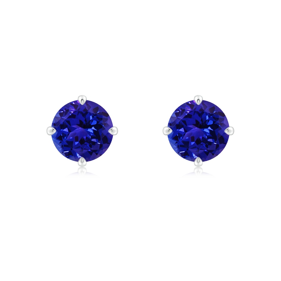 7mm AAAA Claw-Set Round Tanzanite Solitaire Stud Earrings in White Gold 