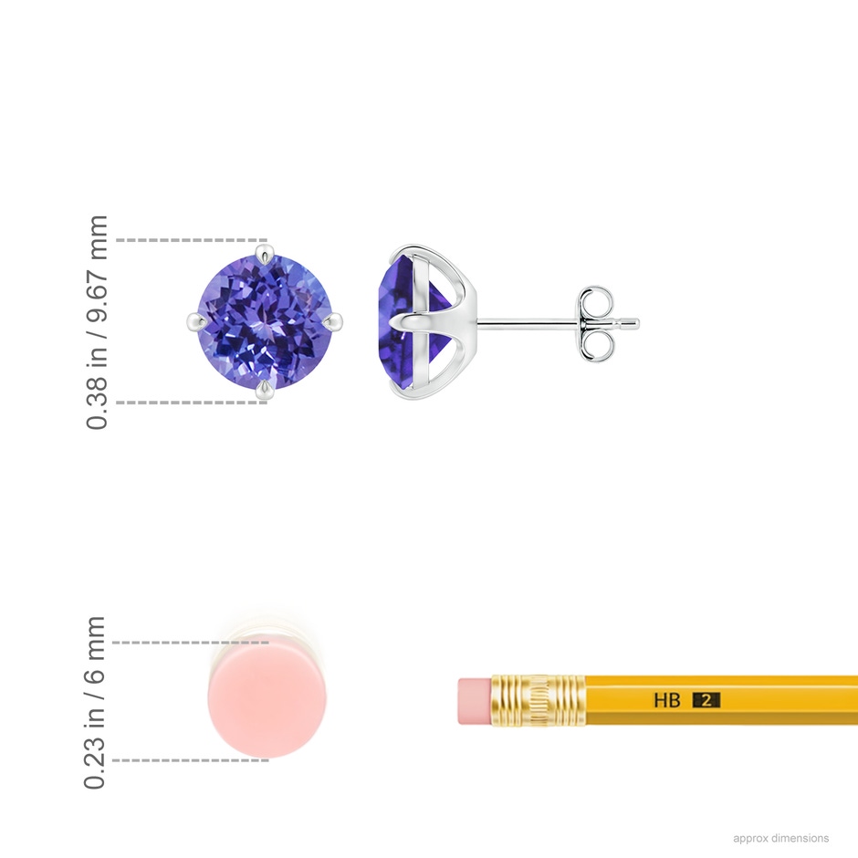 8mm AA Claw-Set Round Tanzanite Solitaire Stud Earrings in White Gold ruler