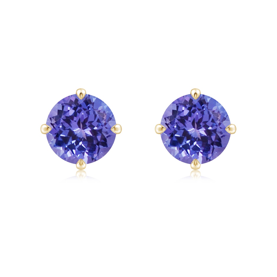 8mm AA Claw-Set Round Tanzanite Solitaire Stud Earrings in Yellow Gold 