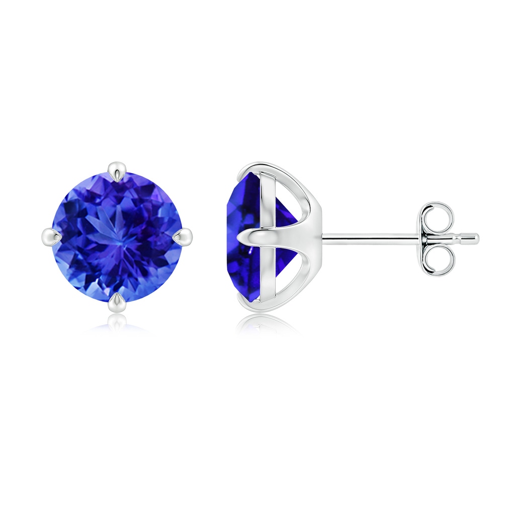 8mm AAA Claw-Set Round Tanzanite Solitaire Stud Earrings in White Gold - side 199