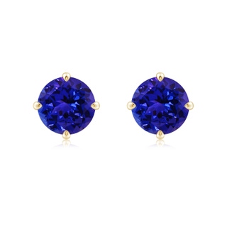 8mm AAAA Claw-Set Round Tanzanite Solitaire Stud Earrings in Yellow Gold