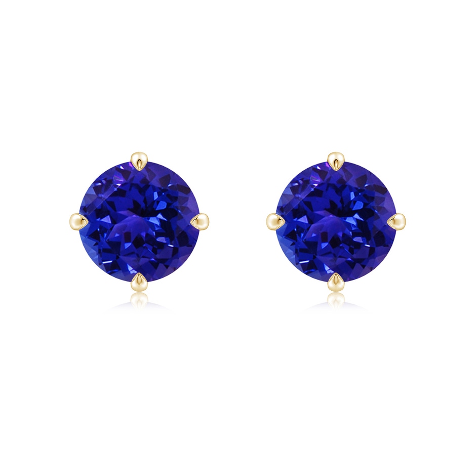 8mm AAAA Claw-Set Round Tanzanite Solitaire Stud Earrings in Yellow Gold 