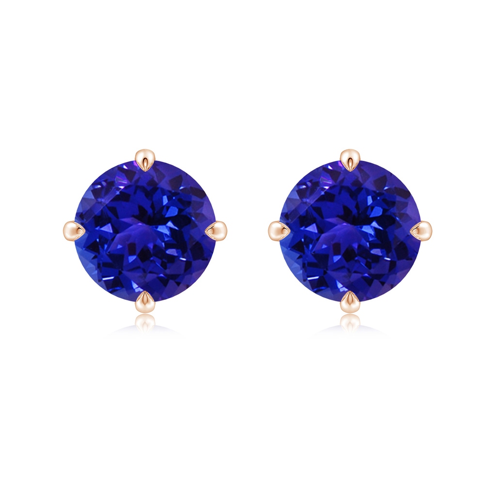 9mm AAAA Claw-Set Round Tanzanite Solitaire Stud Earrings in 10K Rose Gold