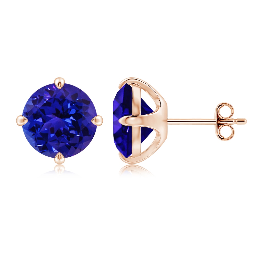 9mm AAAA Claw-Set Round Tanzanite Solitaire Stud Earrings in 10K Rose Gold - side 199