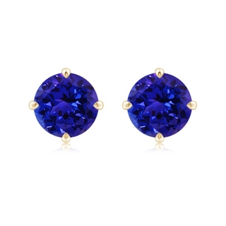 9mm AAAA Claw-Set Round Tanzanite Solitaire Stud Earrings in 18K Yellow Gold