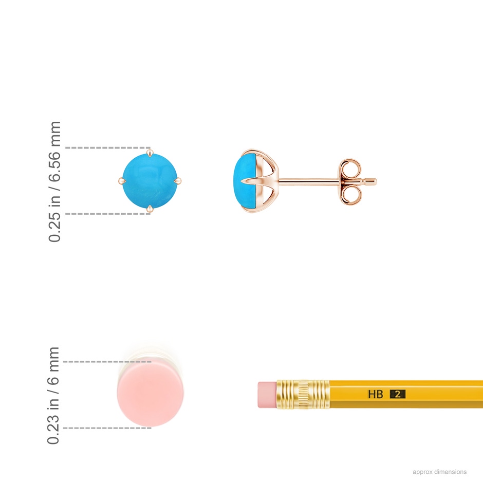 5mm AAAA Claw-Set Round Turquoise Solitaire Stud Earrings in Rose Gold ruler