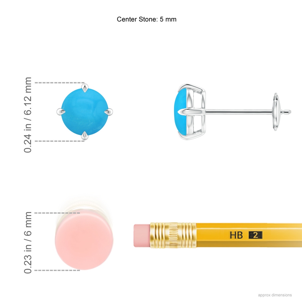 5mm AAAA Basket-Set Round Turquoise Stud Earrings in White Gold Ruler