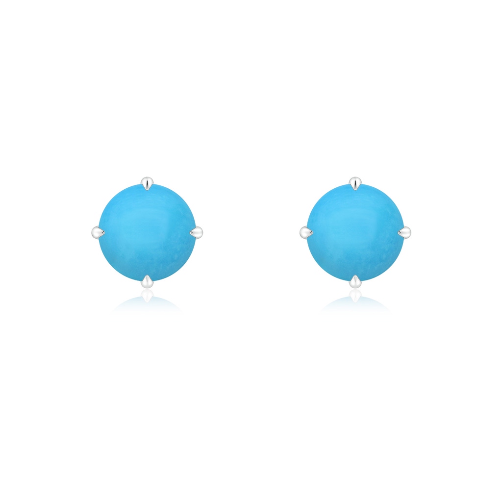 6mm AAA Claw-Set Round Turquoise Solitaire Stud Earrings in 18K White Gold