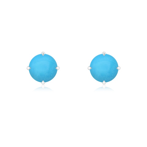 6mm AAA Claw-Set Round Turquoise Solitaire Stud Earrings in 18K White Gold