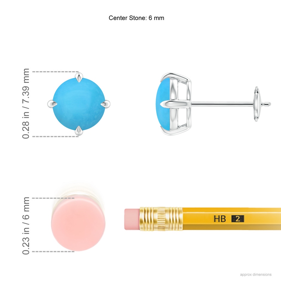 6mm AAA Basket-Set Round Turquoise Stud Earrings in White Gold ruler