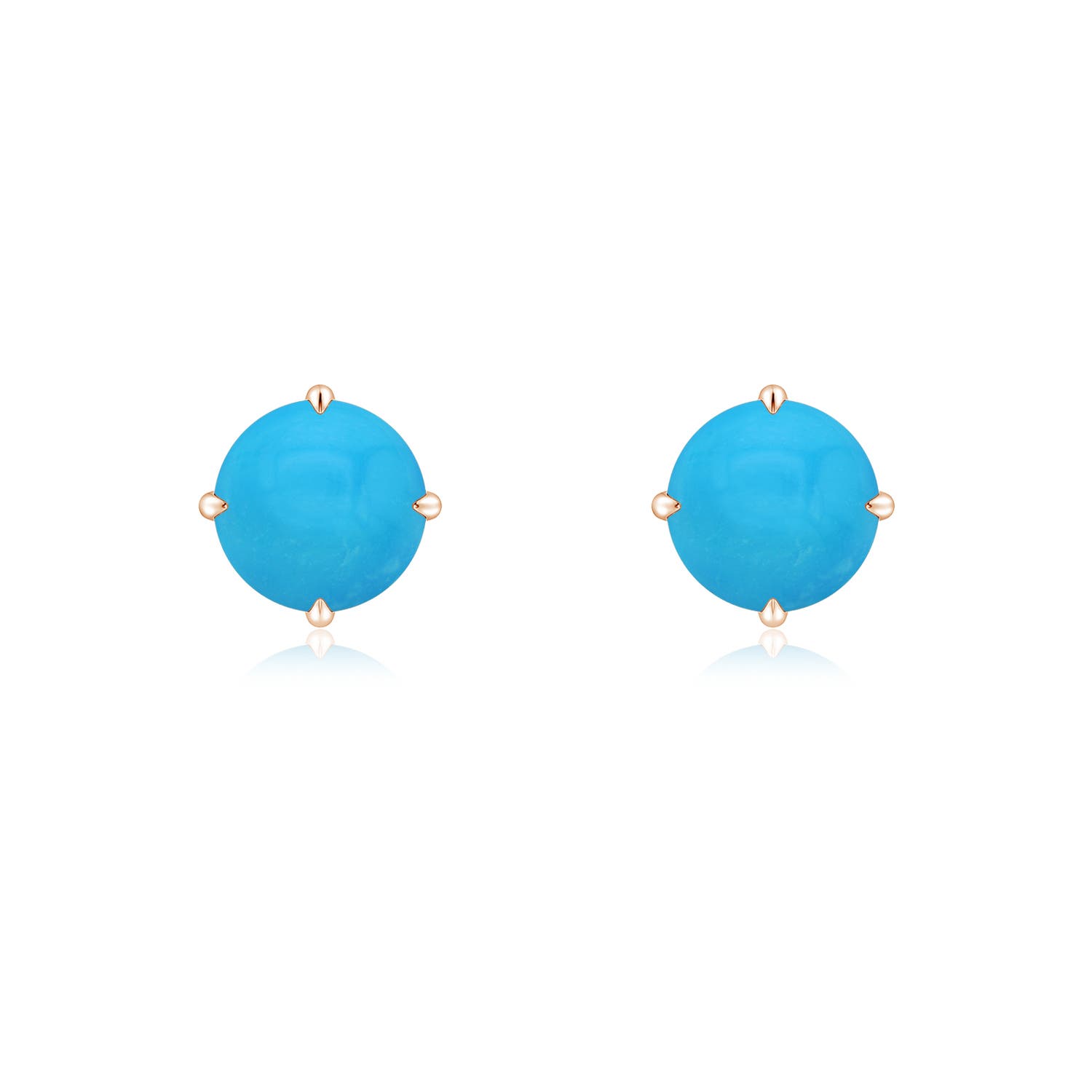 6mm AAAA Claw-Set Round Turquoise Solitaire Stud Earrings in Rose Gold