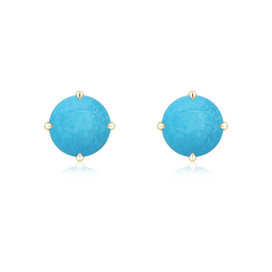 7mm A Claw-Set Round Turquoise Solitaire Stud Earrings in 18K Yellow Gold 