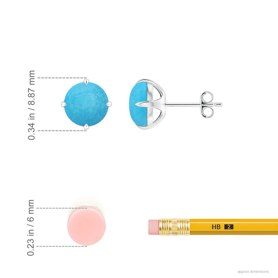 7mm A Claw-Set Round Turquoise Solitaire Stud Earrings in White Gold ruler