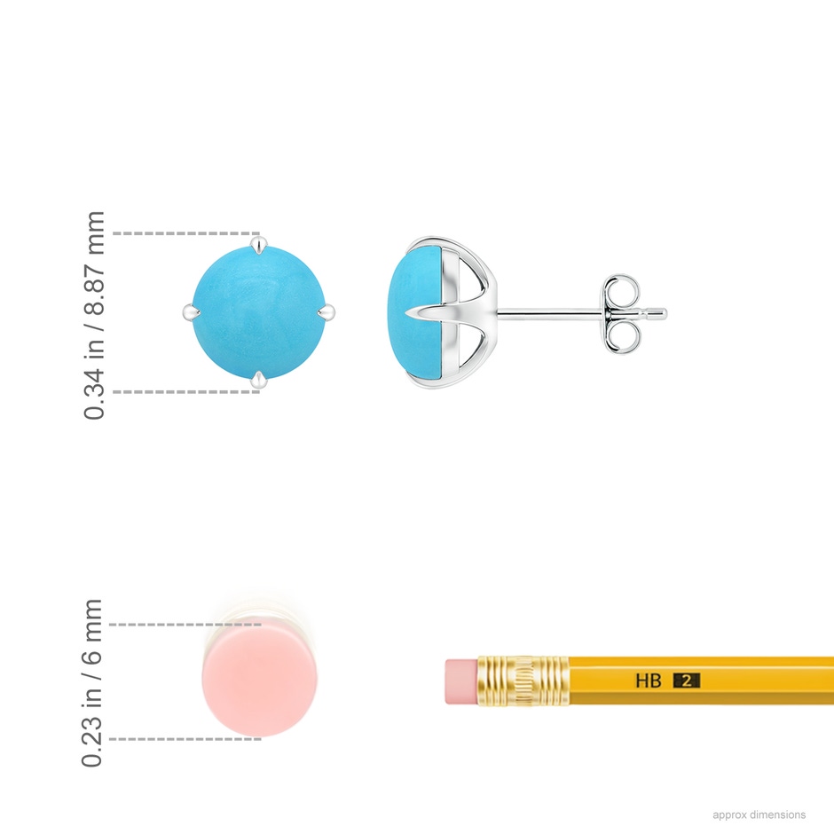 7mm AA Claw-Set Round Turquoise Solitaire Stud Earrings in White Gold ruler