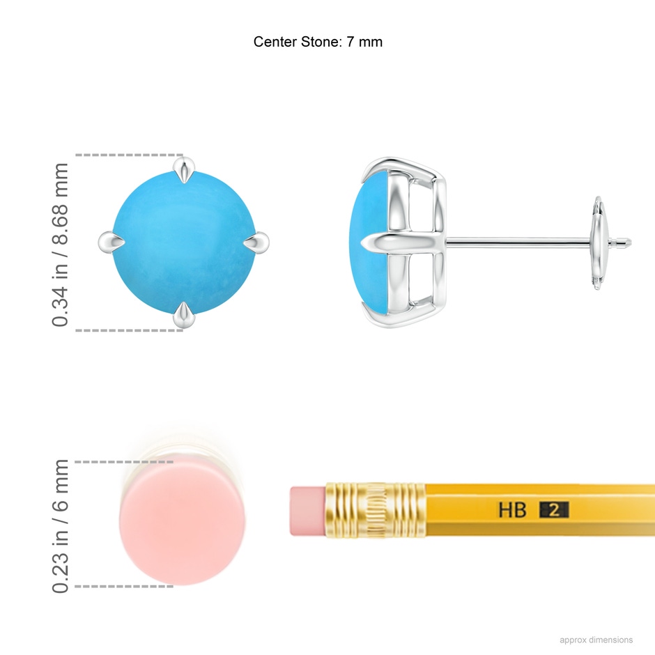 7mm AAA Basket-Set Round Turquoise Stud Earrings in White Gold ruler