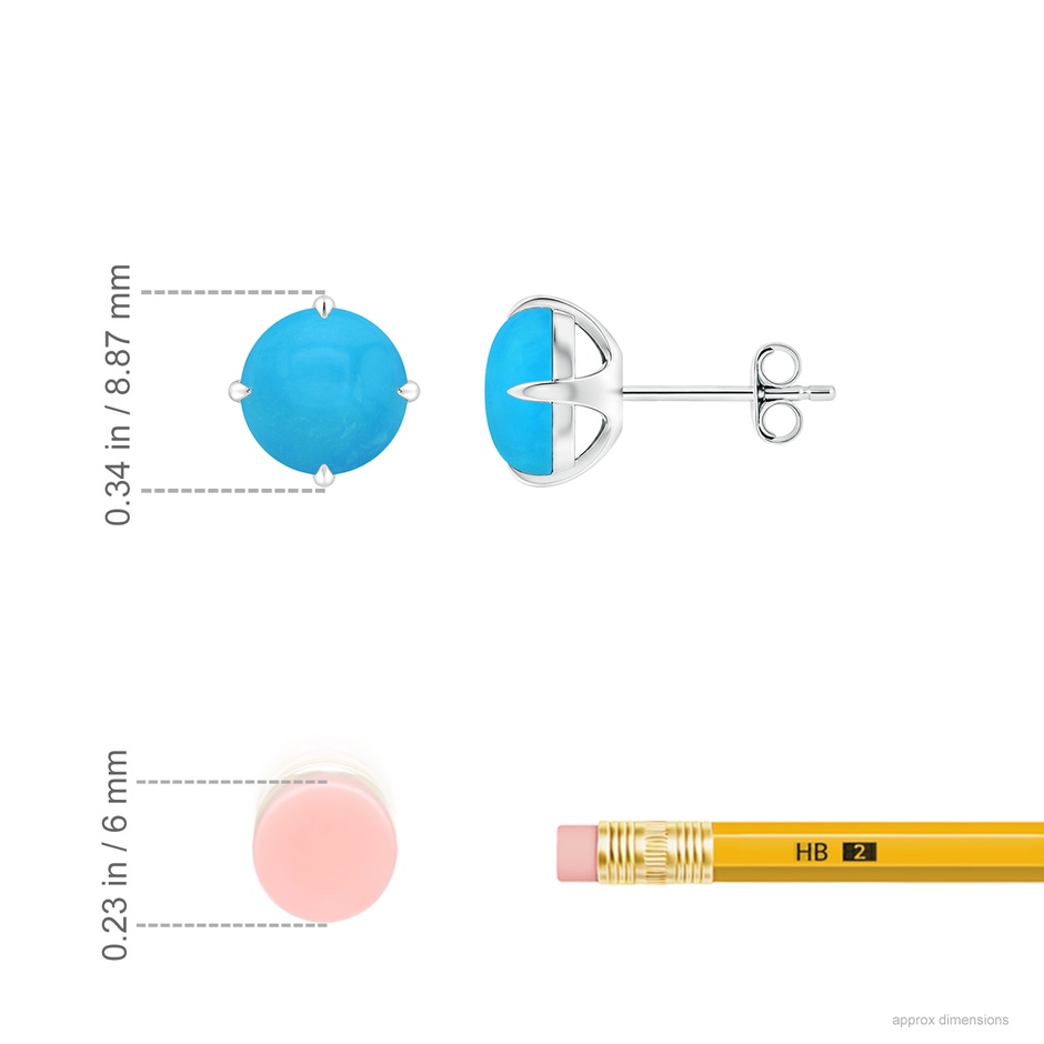 7mm AAAA Claw-Set Round Turquoise Solitaire Stud Earrings in White Gold ruler