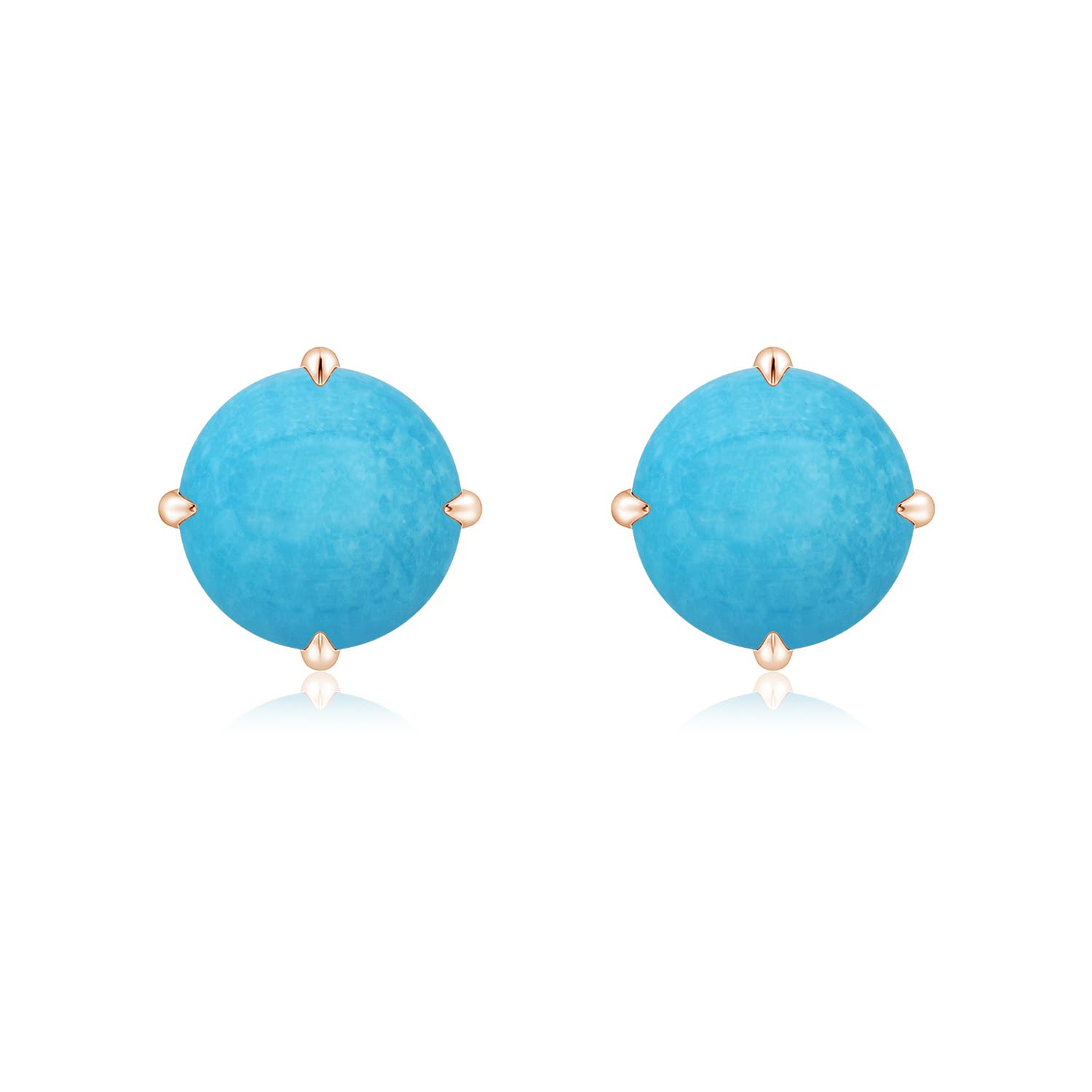 8mm A Claw-Set Round Turquoise Solitaire Stud Earrings in Rose Gold