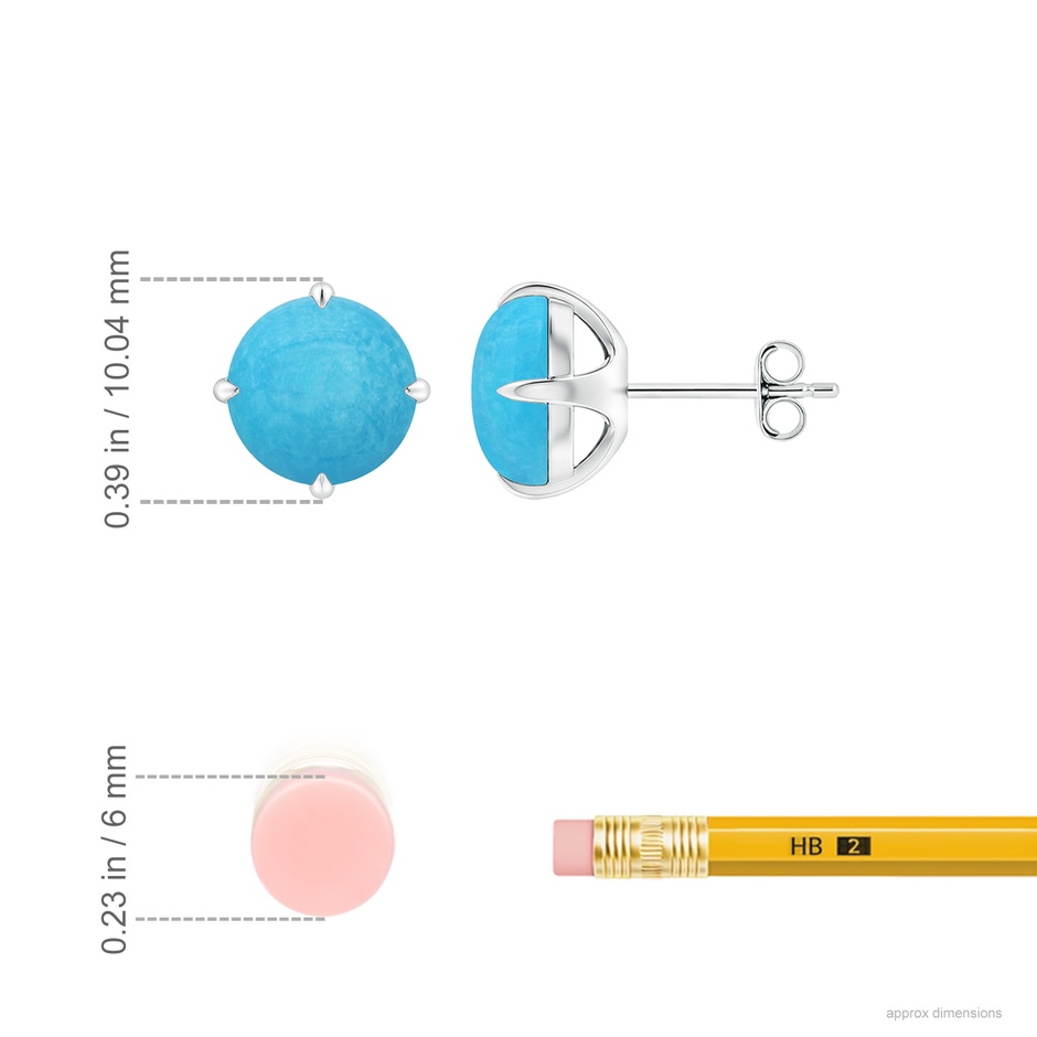 8mm A Claw-Set Round Turquoise Solitaire Stud Earrings in White Gold ruler