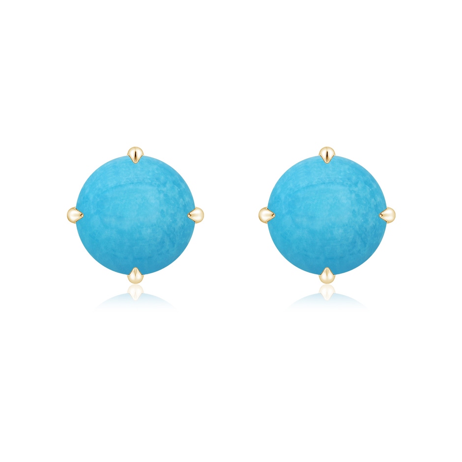 8mm A Claw-Set Round Turquoise Solitaire Stud Earrings in Yellow Gold 
