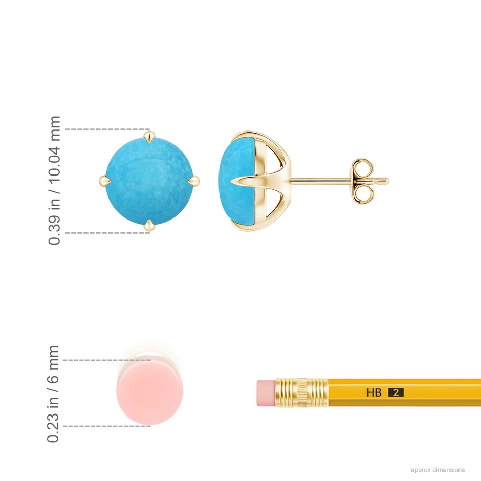 8mm A Claw-Set Round Turquoise Solitaire Stud Earrings in Yellow Gold ruler