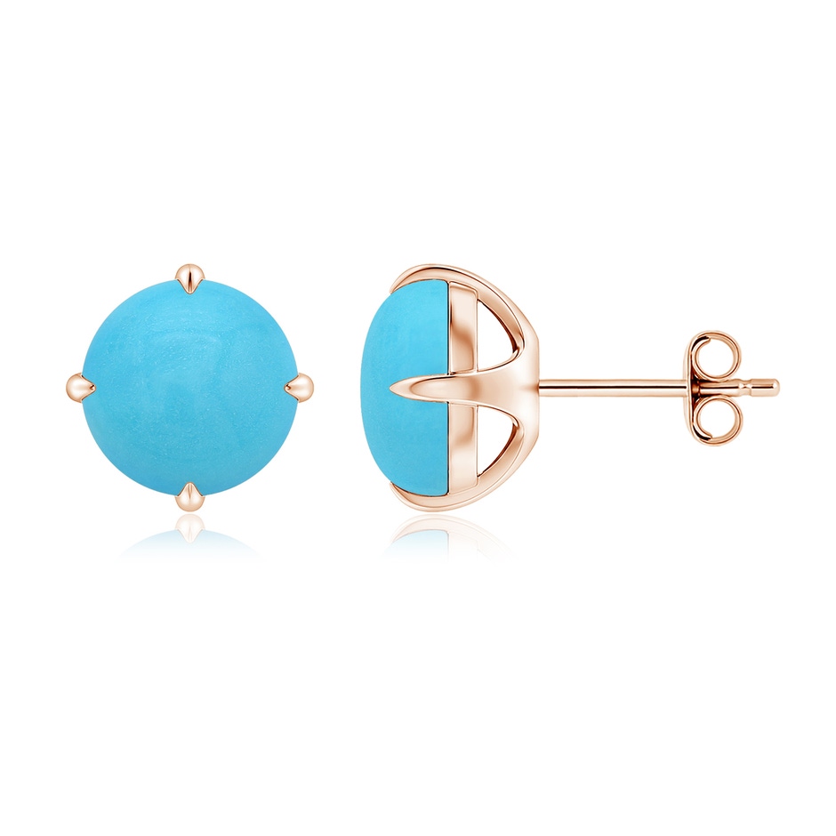 8mm AA Claw-Set Round Turquoise Solitaire Stud Earrings in Rose Gold side 199