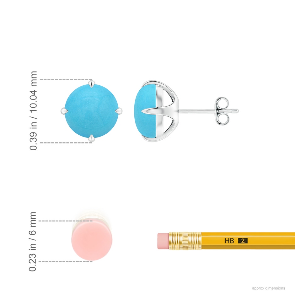 8mm AA Claw-Set Round Turquoise Solitaire Stud Earrings in White Gold ruler