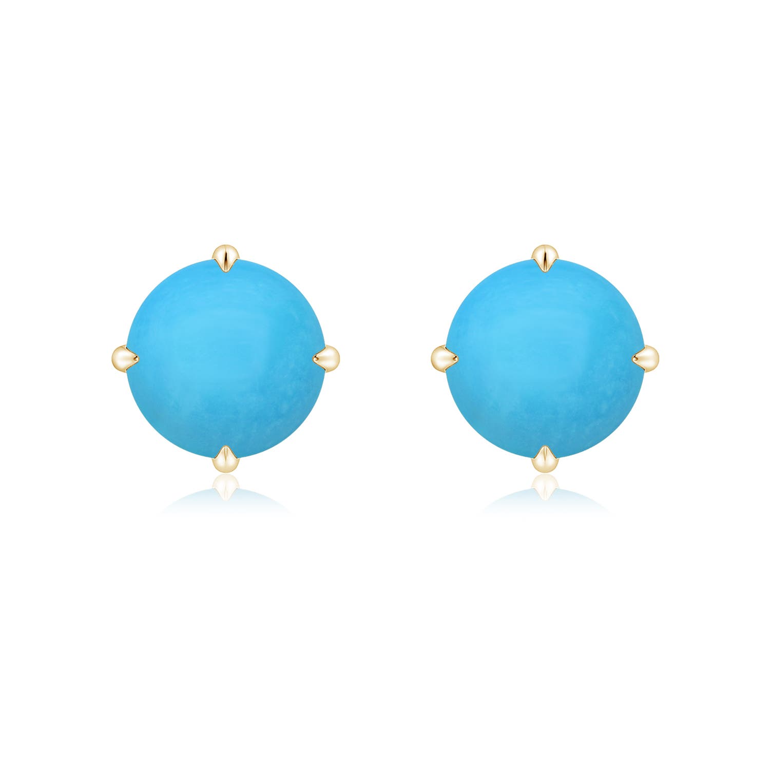 8mm AAA Claw-Set Round Turquoise Solitaire Stud Earrings in 18K Yellow Gold