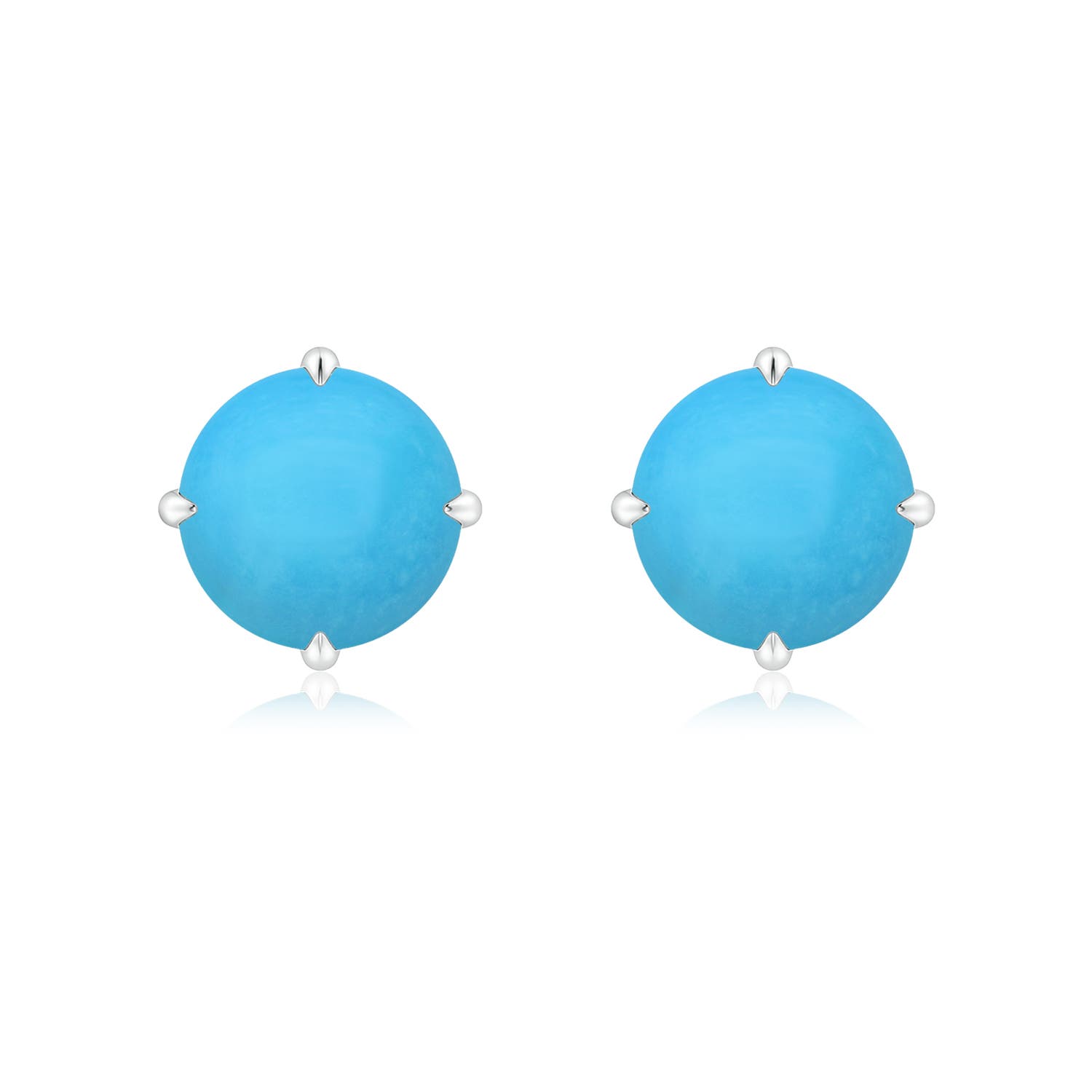 8mm AAA Claw-Set Round Turquoise Solitaire Stud Earrings in White Gold