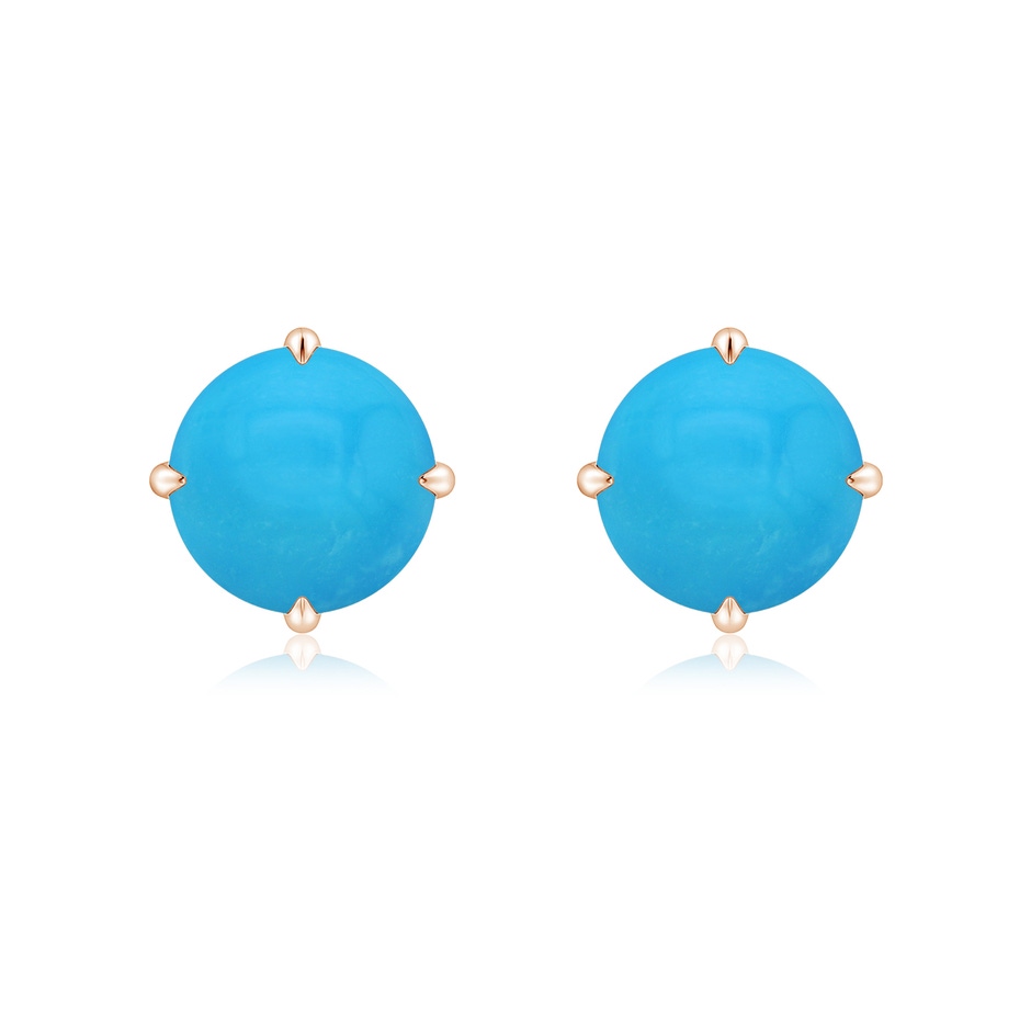 8mm AAAA Claw-Set Round Turquoise Solitaire Stud Earrings in 18K Rose Gold 