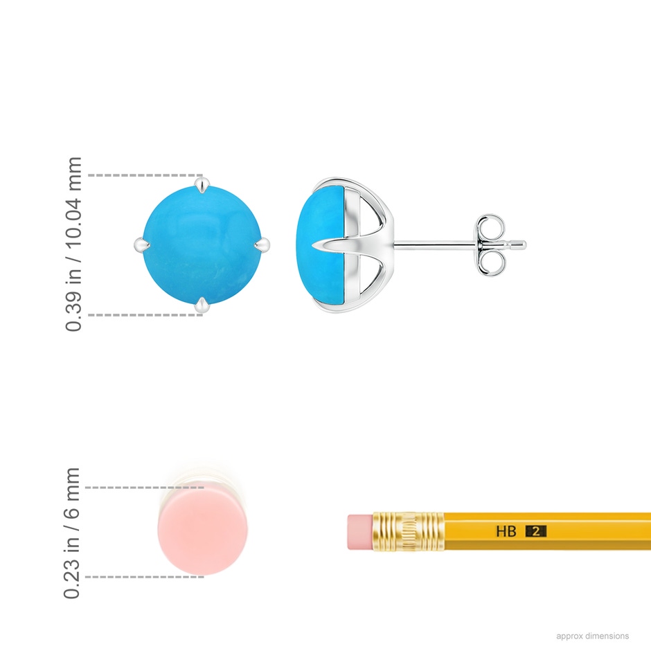 8mm AAAA Claw-Set Round Turquoise Solitaire Stud Earrings in 18K White Gold ruler