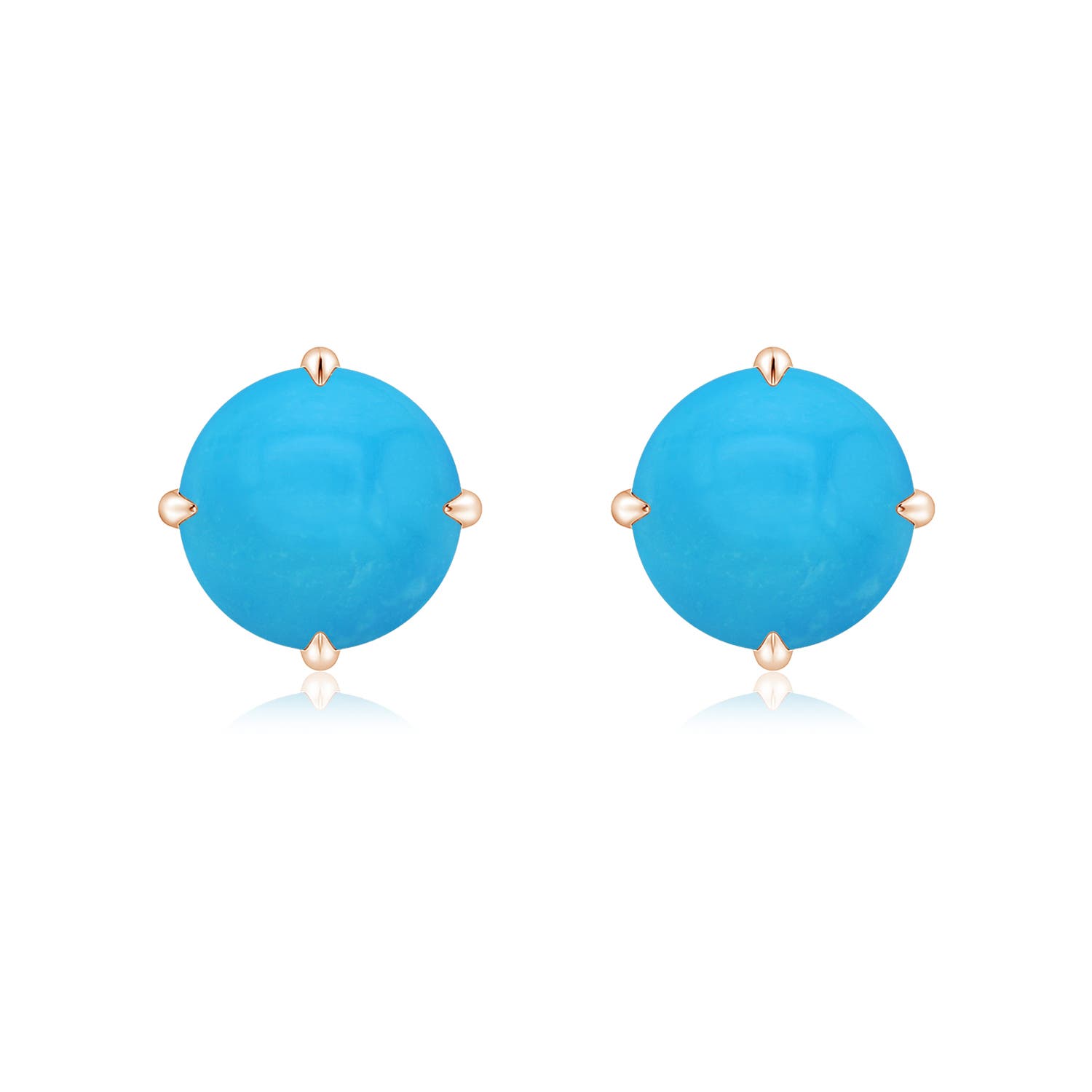 8mm AAAA Claw-Set Round Turquoise Solitaire Stud Earrings in Rose Gold