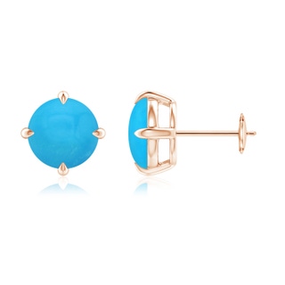 8mm AAAA Basket-Set Round Turquoise Stud Earrings in Rose Gold