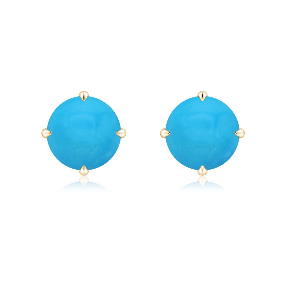 8mm AAAA Claw-Set Round Turquoise Solitaire Stud Earrings in Yellow Gold 