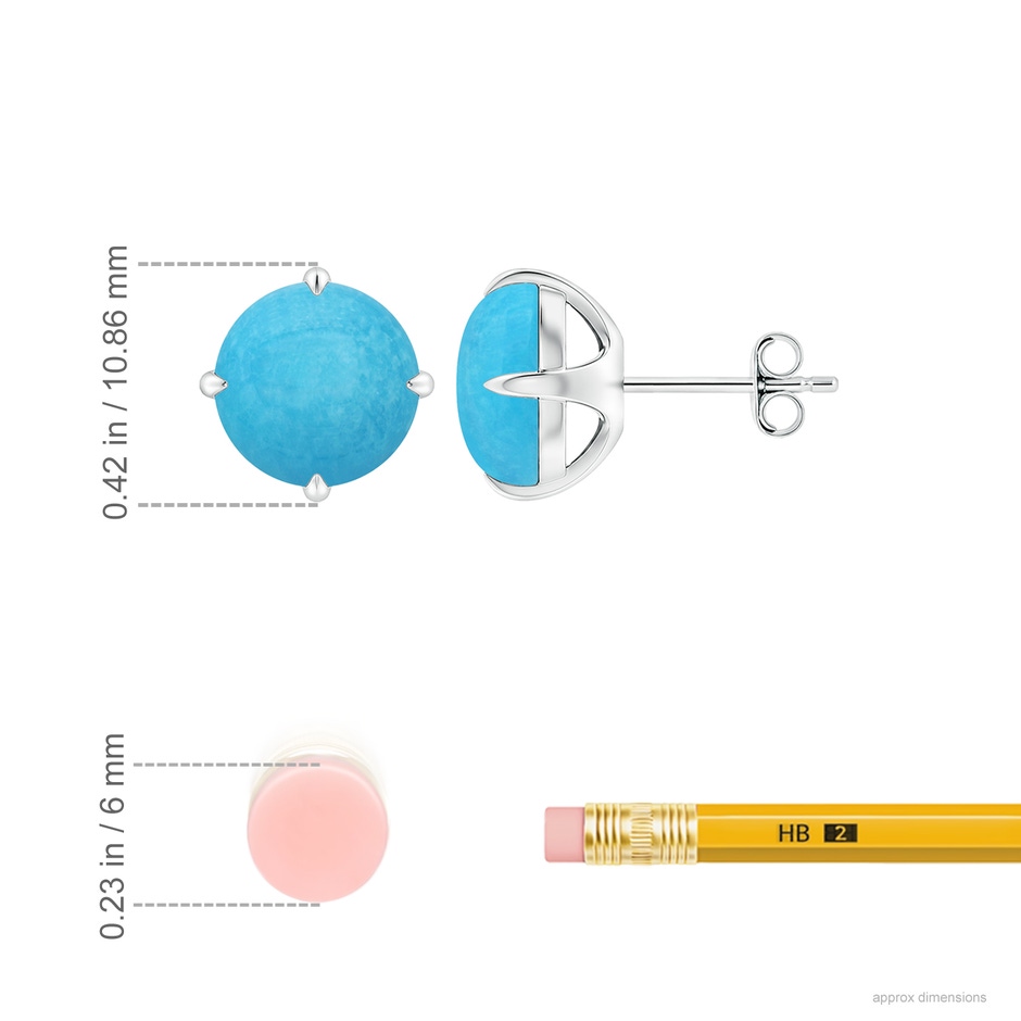 9mm A Claw-Set Round Turquoise Solitaire Stud Earrings in S999 Silver ruler