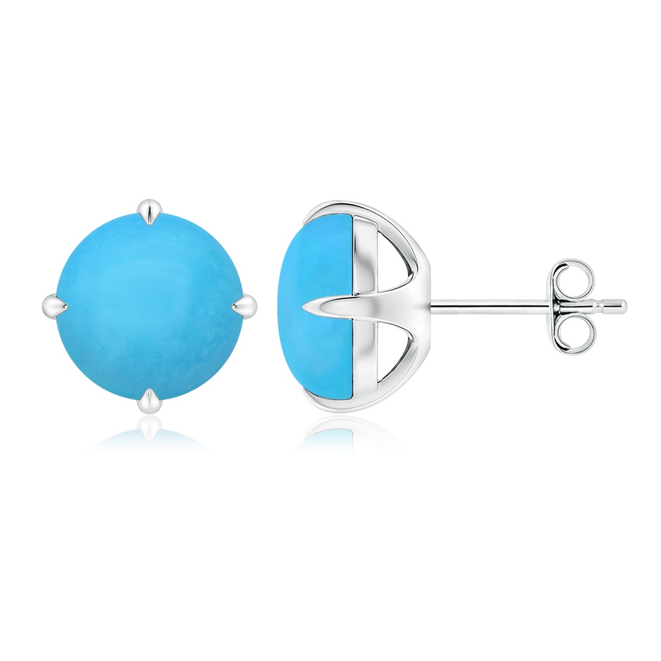 9mm AAA Claw-Set Round Turquoise Solitaire Stud Earrings in S999 Silver side 199