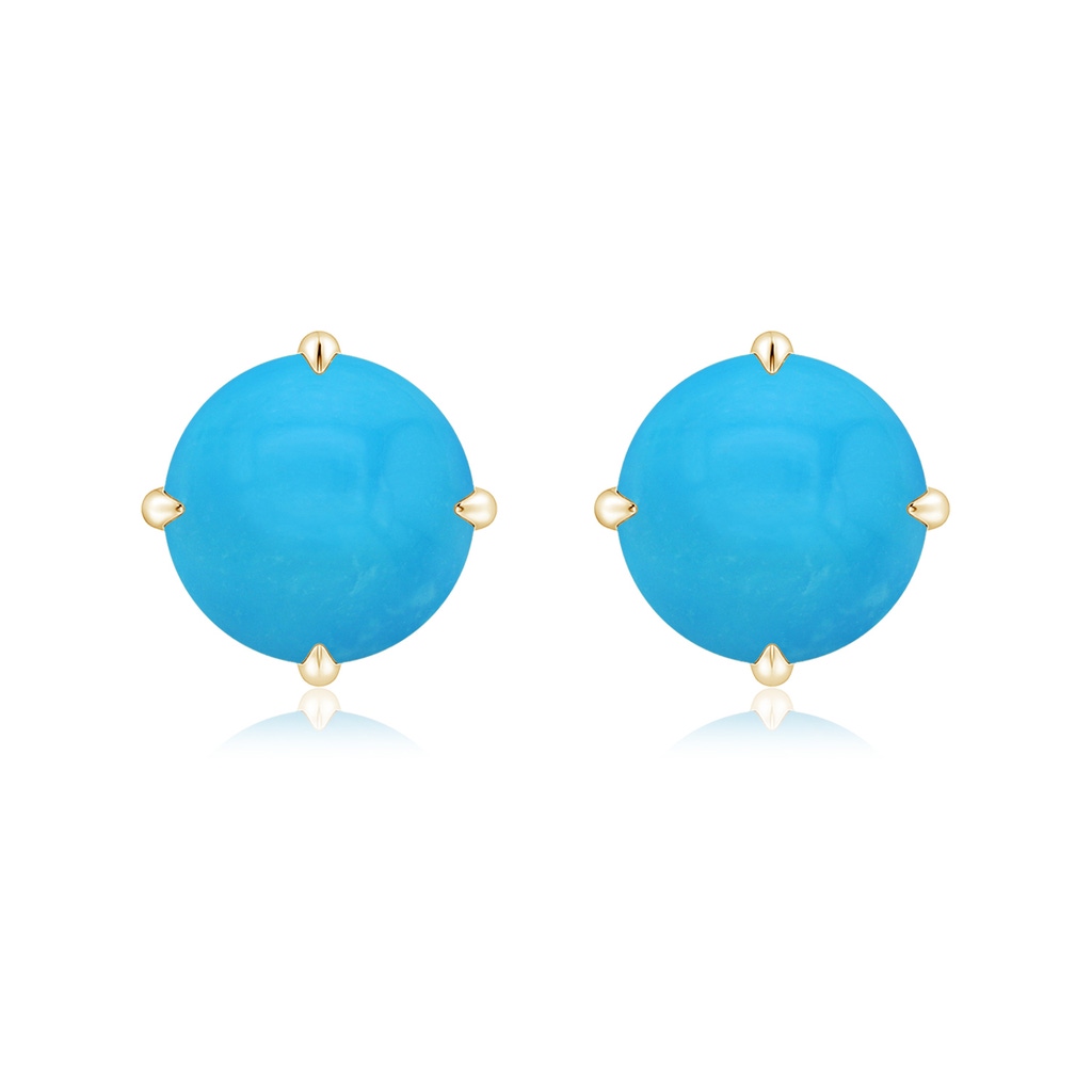 9mm AAAA Claw-Set Round Turquoise Solitaire Stud Earrings in 10K Yellow Gold