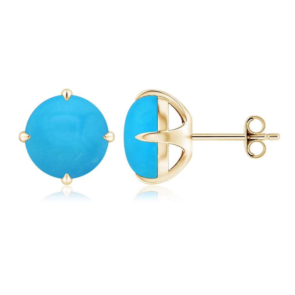 9mm AAAA Claw-Set Round Turquoise Solitaire Stud Earrings in 10K Yellow Gold - side 199