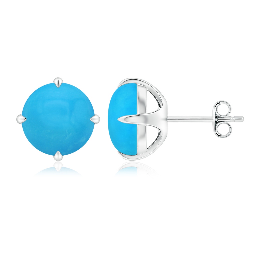 9mm AAAA Claw-Set Round Turquoise Solitaire Stud Earrings in S999 Silver - side 199
